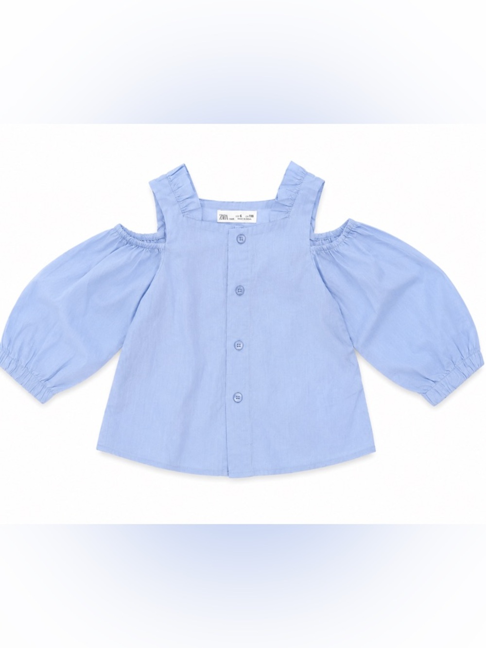 Zara Baby Blue Cold-Shoulder Button-Front Top